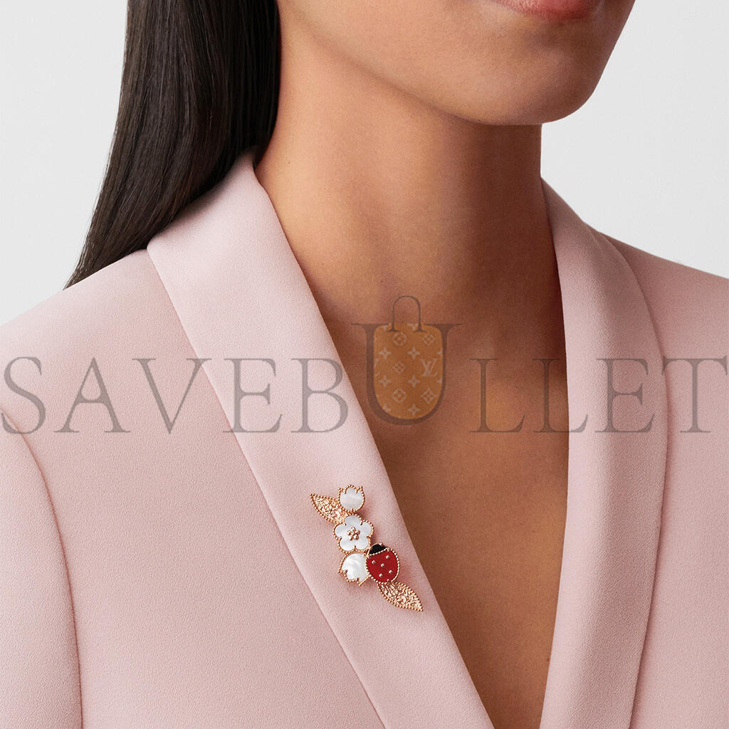 V*n Cl**f arpels lucky spring clip - rose gold, carnelian, mother-of-pearl, onyx vcarp7rs00
